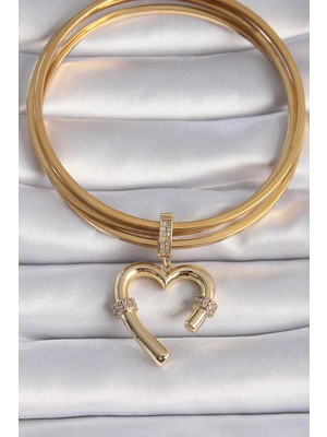 DS LLC Ietaks™ Pirinç Gold Renk Zirkon Taş Detaylı Kalp Figür Ajda Charm