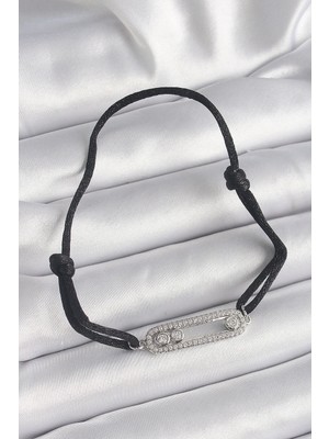 DS LLC Ietaks™ Siyah Renk Ipli Asansör Zirkon Taşlı Gümüş Messika Model Kadın Bileklik