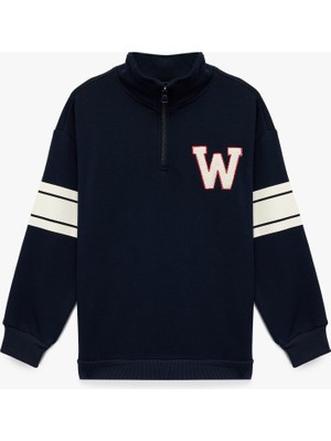 Koton Şardonlu Uzun Kollu Yarım Fermuarlı Dik Yaka Sweatshirt