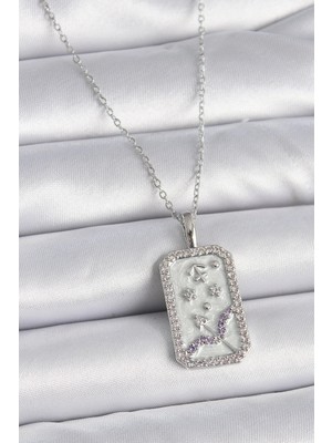 DS LLC Ietaks™ 316L Çelik Gümüş Renk Zincir Yay Burcu Zirkon Taşlı Kadın Kolye