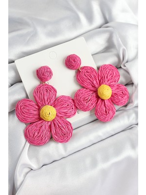 DS LLC Ietaks™ Pirinç Pembe Papatya Model Gold Renk Kadın Hasır Küpe