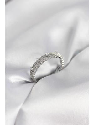 DS LLC Ietaks™ Gümüş Renk Motif Desenli Zirkon Taşlı Kadın Yüzük