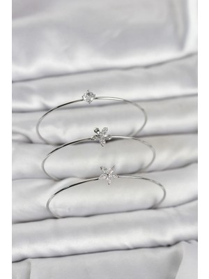 DS LLC Ietaks™ Gümüş Renk Zirkon Taşlı Pirinç 3'lü Kadın Bileklik Kombini