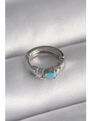 DS LLC Ietaks™ 316L Çelik Gümüş Renk Zirkon Taşlı Mavi Boncuk Detay Tragus Piercing