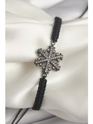 DS LLC Ietaks™ Pirinç Füme Renk Zirkon Taşlı Kar Tanesi Figür Makrome Asansörlü Model Kadın B