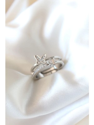 DS LLC Ietaks™ Zirkon Taşlı Gümüş Kaplama Kelebekli Kadın Yüzük