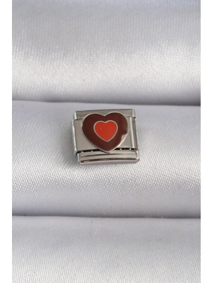 DS LLC Ietaks™ 316L Çelik Gümüş Renk Kahverengi Kalp Işlemeli Nomination Charm