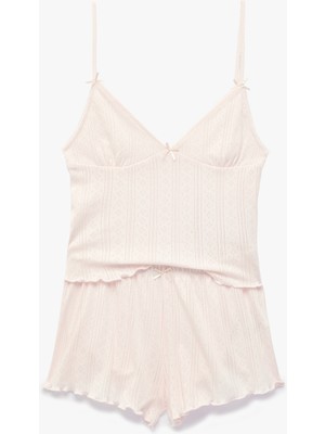 Koton Rahat Kalıp Fiyonk Detaylı Pamuklu Ince Askılı Şortlu Örme Pijama Takımı