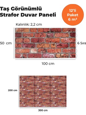 KnB Duvar Paneli ve Söve Taş Görünümlü Strafor Duvar Paneli (12'li Paket)