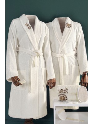 Isessia 10 Parça Kadın Erkek Bornoz Seti | %100 Pamuk | Baş Havlulu Kese Sabun Taraklı Çeyizlik Aile Takımı