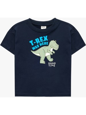 Koton Dinozor Baskılı Kısa Kollu Bisiklet Yaka Pamuklu Tişört