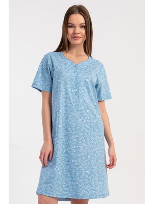 Vienetta Kadın Kısa Kol Yarım Düğmeli Mavi Gecelik C4T2N0015
