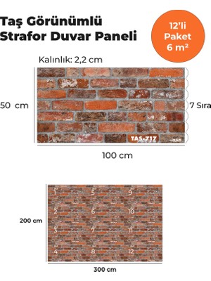 KnB Duvar Paneli ve Söve K&B Taş Görünümlü Strafor Duvar Paneli Tas-717 (12'li Paket)