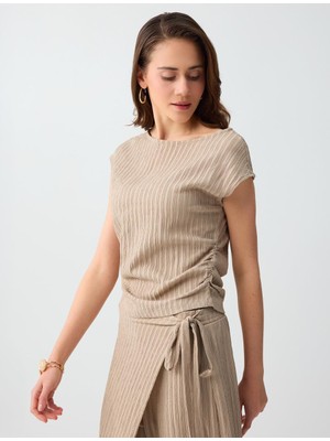 Jimmy Key Vizon Dar Kesim Kayık Yaka Kolsuz Çizgili Örme Bluz