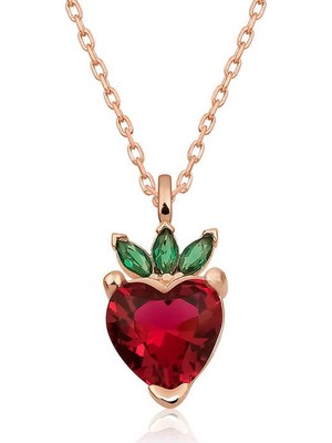 Diger Kenpazar 925 Ayar Gümüş Rose Çilek Figür Meyve Kolye