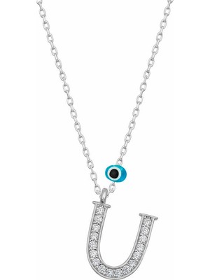 Diger KENPAZAR925 Ayar Gümüş Nazar Rodyum U Harfi Kadın Gümüş Kolye