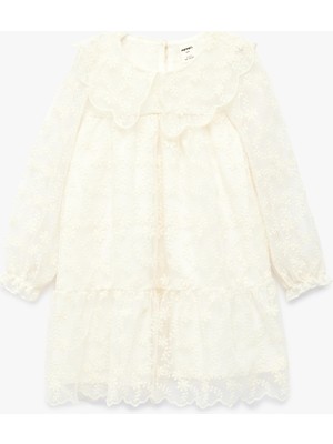 Koton Balon Kollu Bebe Yaka Brodeli Tüllü Elbise