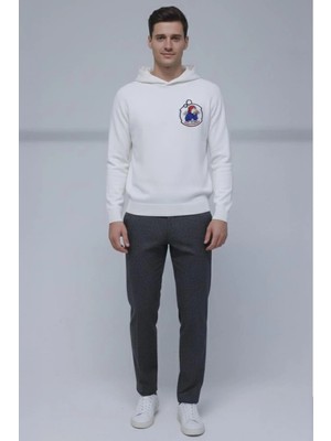 Sabri Özel Giotelli Erkek Beyaz Normal Kesim Regular Fit Pamuklu Örme Kapüşonlu Sweatshirt