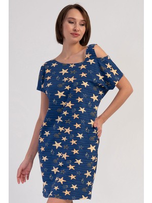 Vienetta Kadın Kısa Kol Tek Omuzlu Indigo Gecelik C0T5N3804