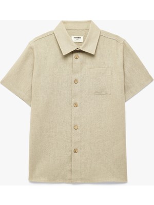 Koton Keten ve Viskon Karışımlı Düğmeli Cepli Basic Kısa Kollu Gömlek