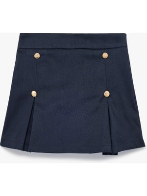 Koton Pamuklu Gabardin Kumaş Beli Lastikli Düğme Detaylı Pileli Şort Etek