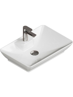 Aqua Bagno Leon Tezgah Üstü Lavabo 60X40 cm Batarya Delikli Seramik Beyaz Çanak Lavabo-1.31.62.1.no