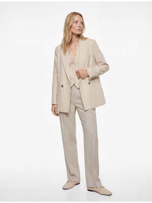 Koton Uzun Kollu Düğmeli Cep Detaylı Kruvaze Yaka Blazer Ceket