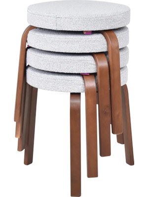 Vilinze Ege Teddy Kumaş Kestane Ahşap Ayak Istiflenebilir Mutfak-Balkon Taburesi (4 Adet)