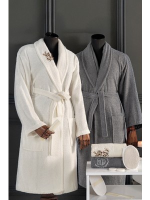 Isessia 10 Parça Kadın Erkek Bornoz Seti | %100 Pamuk | Baş Havlulu Kese Sabun Taraklı Çeyizlik Aile Takımı