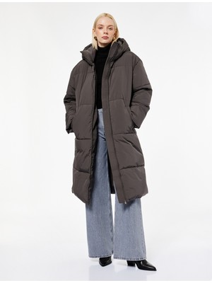 Koton Uzun Kollu Cepli Kapüşonlu Anorak Su Itici Uzun Oversize Şişme Mont