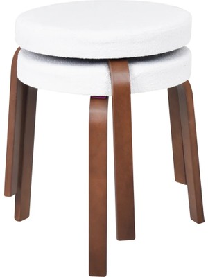 Vilinze Ege Teddy Kumaş Kestane Ahşap Ayak Istiflenebilir Mutfak-Balkon Taburesi (2 Adet)