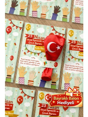 Msticker 20 Adet Balon Hediyeli 23 Nisan Tebrik Kartı 20'li Set – Sınıf Hediyelik Türk Bayraklı Balon
