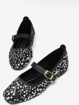 Tonny Black Kadın Siyah Gümüş Rahat Kalıp Pullu Tokalı Günlük Babet