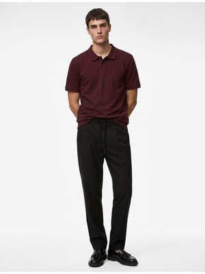 Koton Regular Fit Beli Lastikli Düğmeli Düz Paça Keten Karışımlı Chino Pantolon