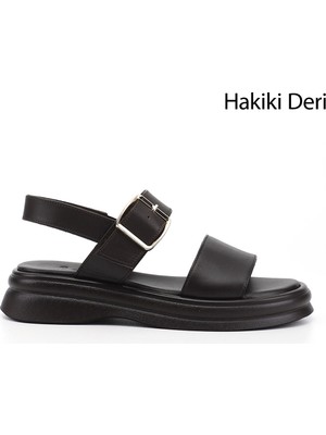 Gönderi(r) Kadın Kahve Antik  Tokalı Bantlı Hakiki Deri Sandalet