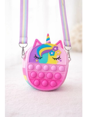The Littles Kids Kız Çocuk Unicorn Figürlü Karışık Renkli Askılı Fermuarlı Tek Gözlü Silikon Pop-It Çanta