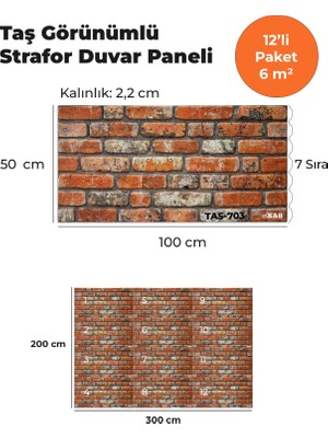 KnB Duvar Paneli ve Söve Taş Görünümlü Strafor Duvar Paneli (12'li Paket)