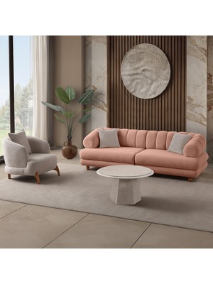 Eymense Gloria Sırt Mekanizmalı Modüler Sandıklı Koltuk Takımı 3+1 Pudra