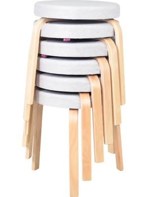 Vilinze Ege Naturel Ahşap Ayak Istiflenebilir Mutfak-Balkon Taburesi (6 Adet)