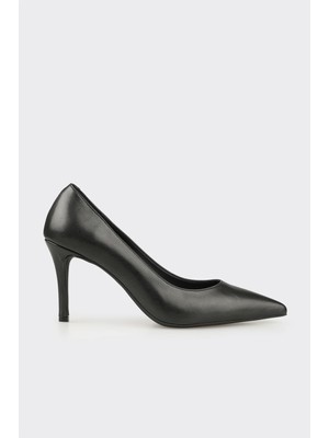 Elle Siyah Deri Kadın Stiletto
