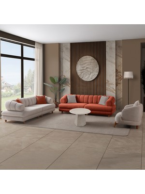 Eymense Gloria Sırt Mekanizmalı Modüler Sandıklı Koltuk Takımı 3+3+1 Kiremit