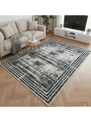 Ottofis Laura 4 Metrekare 150x230cm Antrasit Renk Akrilik Iplik Saçaksız Makine Dokuma Halı Salon Oturma Yatak Odası Mutfak Halısı