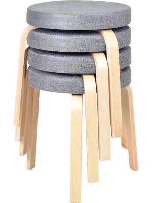 Vilinze Ege Naturel Ahşap Ayak Istiflenebilir Mutfak-Balkon Taburesi (4 Adet)