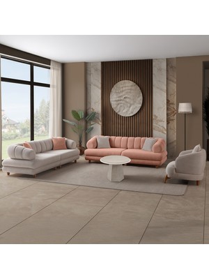 Eymense Gloria Sırt Mekanizmalı Modüler Sandıklı Koltuk Takımı 3+3+1 Pudra