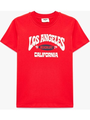 Koton Baskılı Bisiklet Yaka Kısa Kollu Pamuklu Tişört