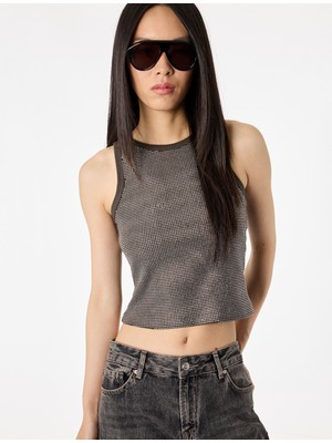 Koton Pamuklu Taş Detaylı Kolsuz Bisiklet Yaka Bluz