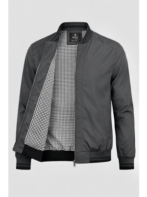 Regos Erkek Gri Bonded Kumaş Regular,rahat Kalıp Hakim Yaka Mevsimlik Yazlık Mont