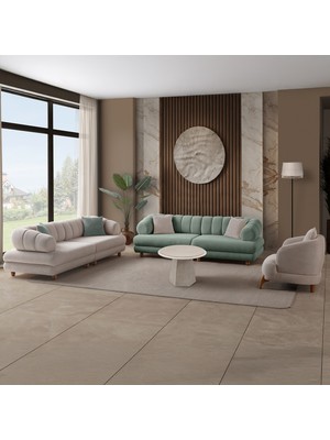 Eymense Gloria Sırt Mekanizmalı Modüler Sandıklı Koltuk Takımı 3+3+1 Su Yeşili