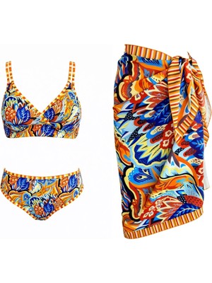 Sailor Moda Üçgen Çapraz Pareolu Desenli Bikini Takım