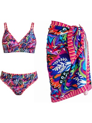 Sailor Moda Üçgen Çapraz Pareolu Desenli Bikini Takım